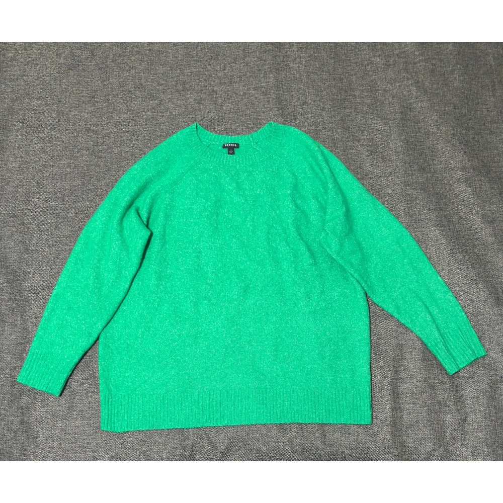 Torrid Women 1 Sweater Green Long Sleeve Crew Neck Raglan Knit